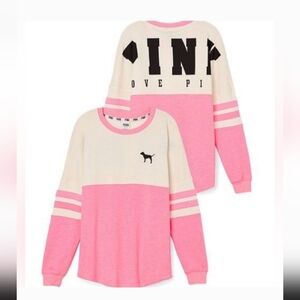 PINK VS Ivy Fleece Campus Crew Sweatshirt Color Block Neon Pink, Blk & White 😍